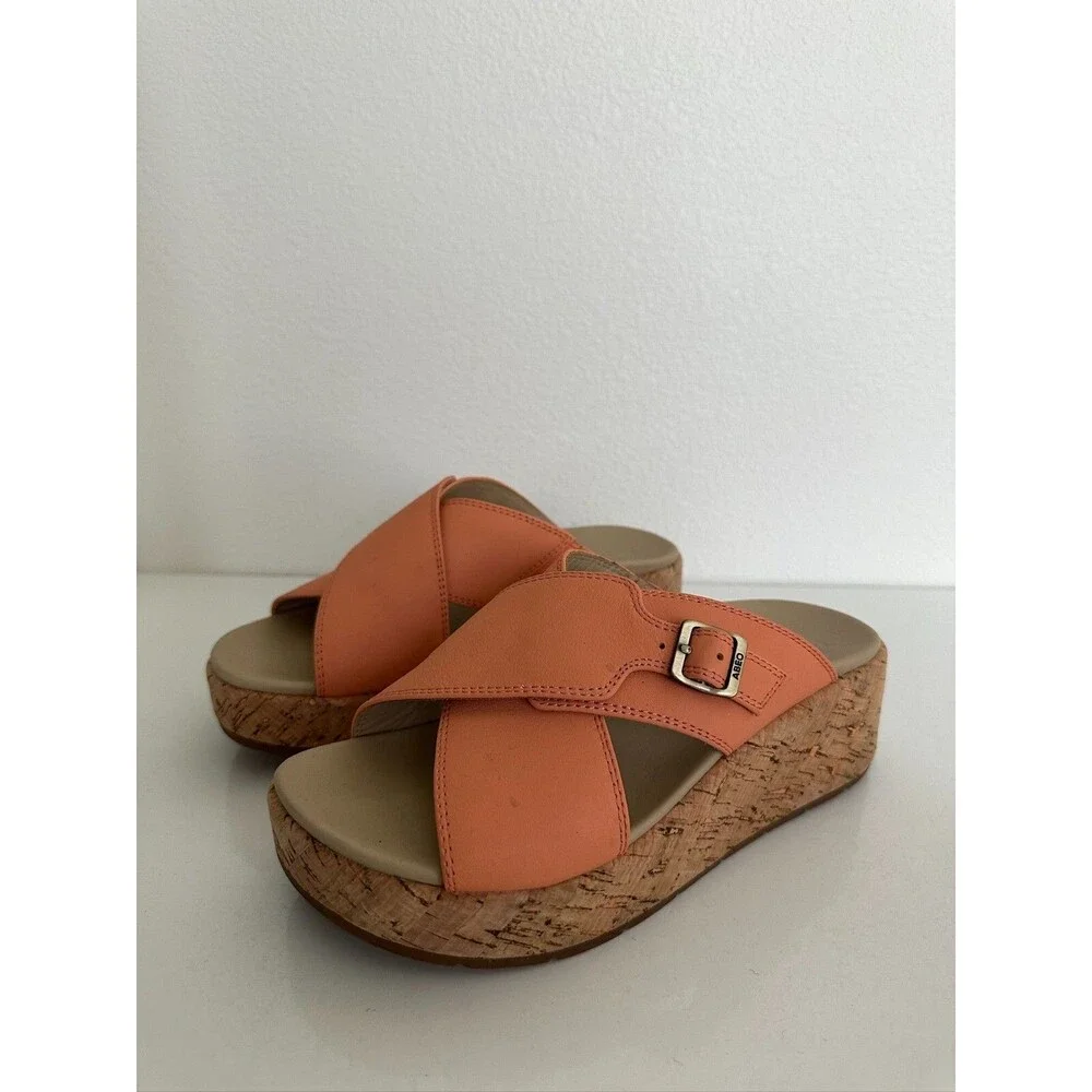 ABEO Dylan Platform Criss Cross Sandal Orange Leather Orthopedic Women's 6.5